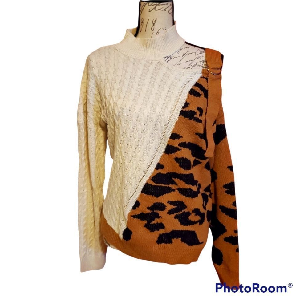 Leopard Patchwork Sweater - White and Brown - image 2